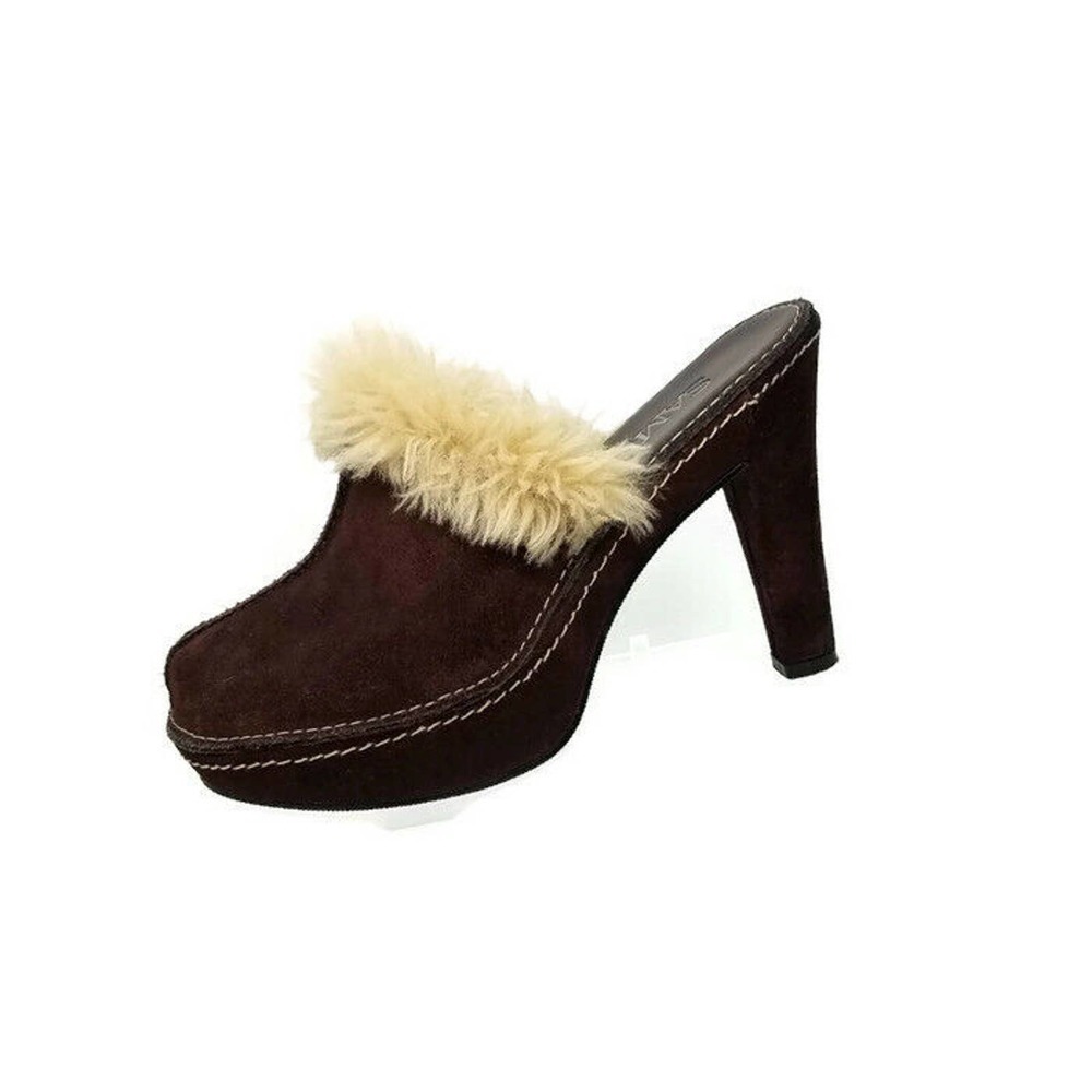 Sam & Libby SIBYLA Brown Winter Suede Fur Platform Clogs Mules Womens 6M - Picture 10 of 10